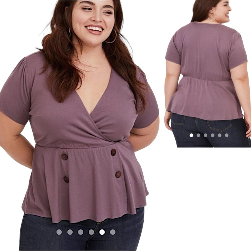 Torrid Purple Short Sleeve V Neck Blouse Sz 5X EUC